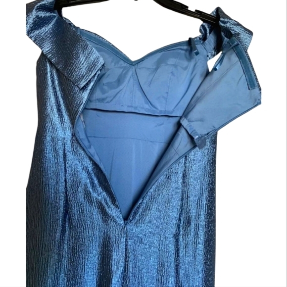 Aidan Mattox Blue Metallic Off-the-Shoulder Ruffle Mermaid Gown Maxi Dress 16 - Picture 4 of 16